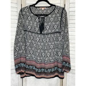 Anthropologie Gibson Latimer Black & White Floral Boho Peasant Tunic Long Sleeve